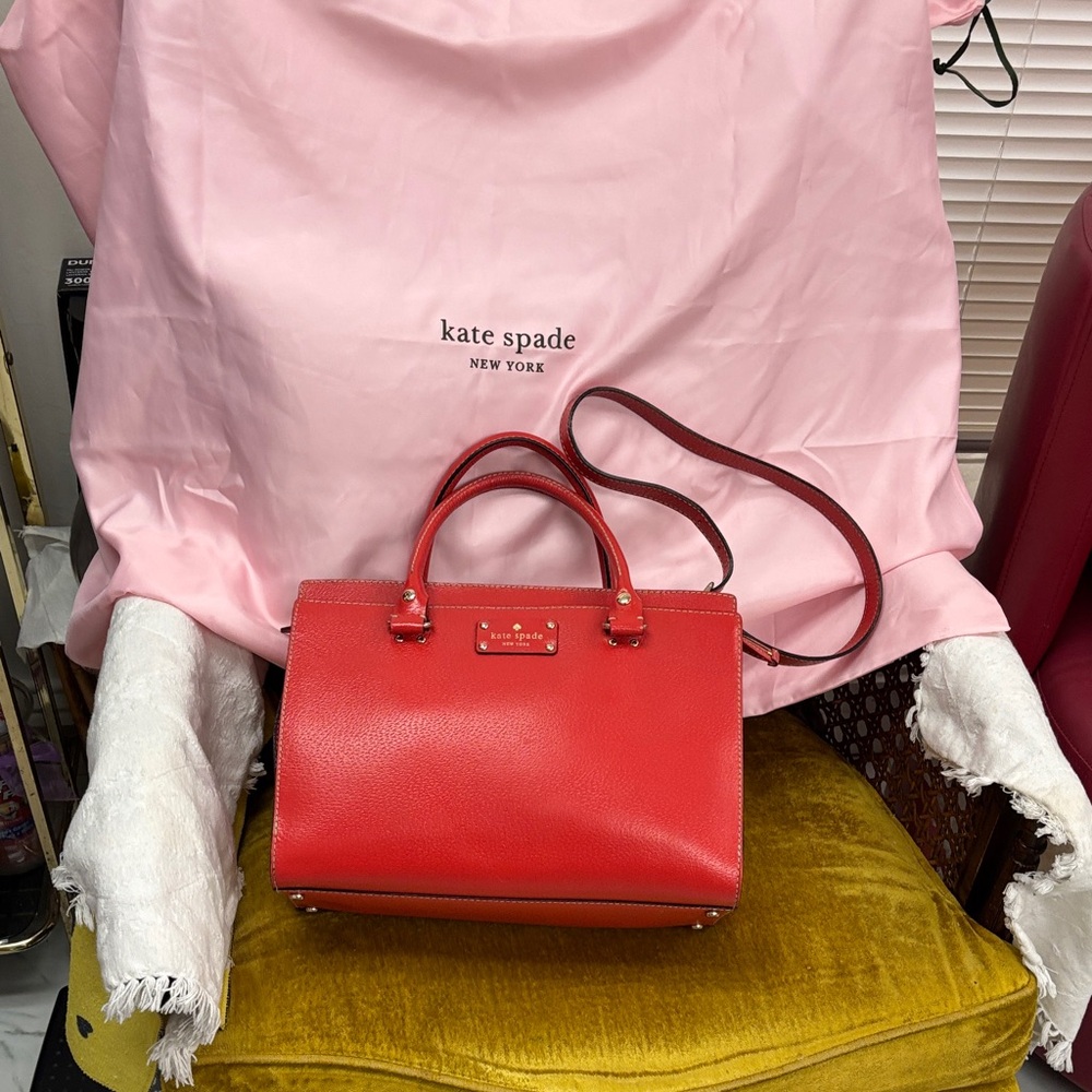 Kate Spade Cherry Red Satchel/Crissbody with Extra Lg Dust Bag -#53